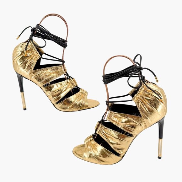 Tom Ford Stardust Lace Up Heels EU 41 US 9 Metallic Gold Foil Leather Tie Shoe - Picture 9 of 16